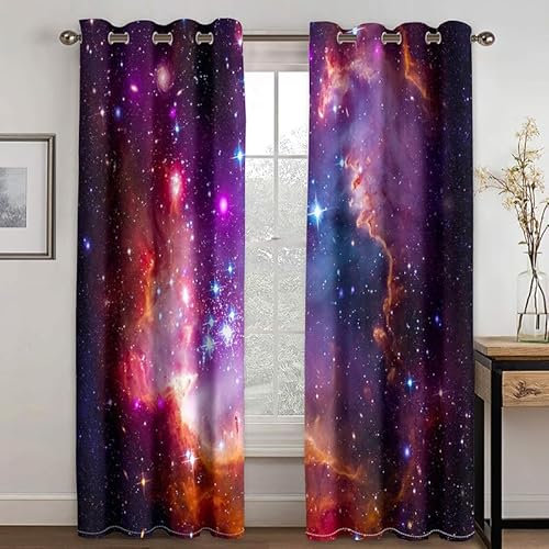 Rptidmv Vorhänge mit Ösen 2er Set Sternenhimmel Modern Blickdichte Vorhang Thermovorhang Kälteschutz Verdunklungsvorhänge für Wohnzimmer Schlafzimmer Kinderzimmer 140 x 175 cm (BxH)