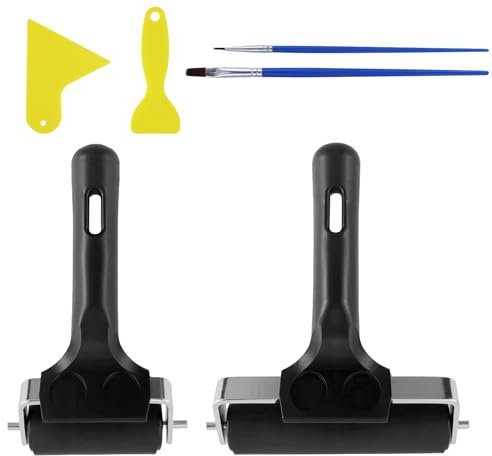 JRSHIRLEYLTD 2 rulli in gomma, rullo per stampa linoleosa, rullo da pittura con 2 raschietti e 2 pennelli, per fai da te, stampa a blocco, pittura, rullo in gomma dura, rulli in gomma