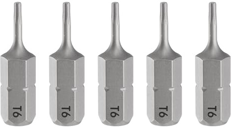 QUARKZMAN 5 Stück T6 Schraubendreher Torx Bit Set 1/4 Zoll Sechskantschaft 25mm/1 Zoll Länge Magnetisch Stern 6 Punkt Kopf Sechskant Bits S2 Stahl Bitsatz für Elektroschrauber Tools