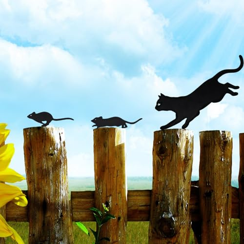 DZAY Gartendeko Katze für Außen Silhouetten Schwarzen Katze aus Metall Gartenfiguren Gartenstatuen,Minimalistische Katzendeko Gartenstecker,Katzenfigur Garten Deko Tierstatuen (02)