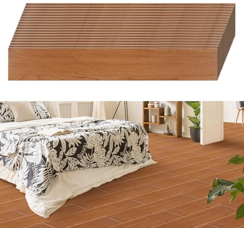 Jiubiaz PVC Bodenbelag Selbstklebend,7.5m² Vinylboden Rutschfest wasserfest, Vinyl Fliesen Klebefliesen Boden für Küche Wohnzimmer Balkon, 91,44x15,24cm Dicke 2 mm (54 Fliesen,Holz braun)