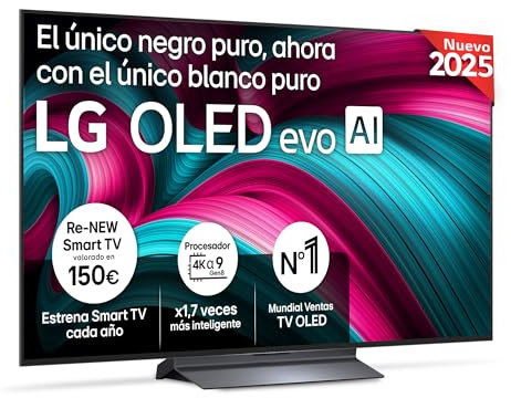 LG OLED48C54LA - TV 48, OLED EVO 4K, Smart TV AI C5, WebOS 25, Super Upscaling, Dolby Vision y Dolby Atmos, AMD FreeSync, Alexa/Google Assistant, Negro