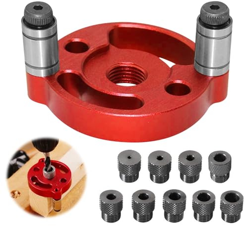 XEERUN Woodworking Center Finder Kit, Vertical Self Centering Dowel Jig, Drill Guide Locator with 2/3/4/5/6/7/8/9/10mm Drill Bushings, Woodworking Tools (Red)