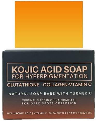 Seife mit Kojisäure,Natural Skin Lightening Kojic Acid Soap,Vitamin-C Seife Stück für Hyperpigmentierung Aufhellend Feuchtigkeitsspendend,Kurkuma Seifenstück für Gesicht und Körper Badeseife
