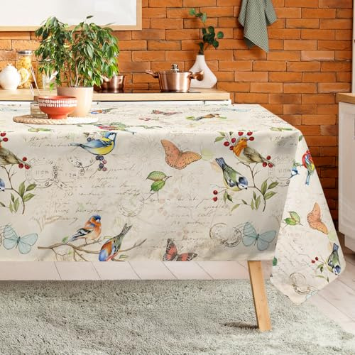 Arquiel Birds Branch Tablecloth Waterproof, Retro Rustic Table Cloth Rectangle, Washable Table Cover for Party Picnic Wedding Outdoor Dining Decor (152x304cm)