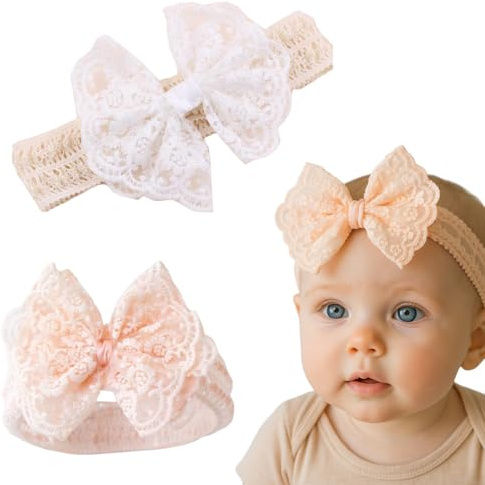 GGUFAY 2 Pcs diadema de bebé, con arcos para el cabello, nylon para el cabello, diadema de boda para niños, banda elástica para el pelo, para bebés recién nacidos y niños pequeños(A)