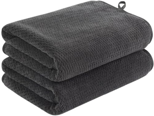 KinHwa Mikrofaser Handtücher Haare 50x100 cm 2er Set Ananas-Karomuster Grau | saugstark, fusselfrei, weich, schnell trocknend, mit Aufhänger, für Haare und Körper