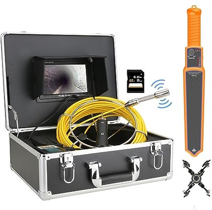 Telecamera Endoscopica, 7 Monitor DVR Videocamera for ispezione tubo fognario con contatore contatore Auto autolivellante Localizzatore tubo 512HZ 22MM IP68 HD(30m,DVR-Receiver)