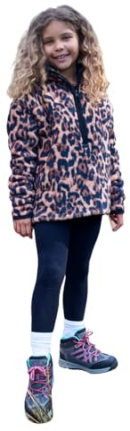 OHS Half Zip Fleece Jacket for Kids, Lightweight Warm Leopard Print Jumper Pullover Unisex Sweatshirt Casual Long Sleeve Fleece Top for Travelling Outdoor, Natural
