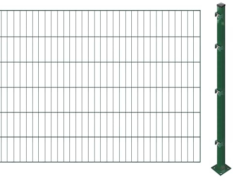 Einstabmattenzaun inkl. Pfosten zum Aufschrauben (Höhe: 120 cm, Länge: 14 m) | Einstabmatten in Grün | UV- und witterungsbeständig