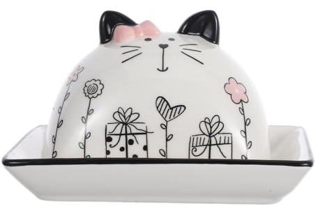 INOOMP Cat Butter Dish with Lid Butter Holder for Countertop Container for Fresh Storage Cartoon Cheese Dish for Kitchen Use 5.83 X 4.72 X 3.74 in