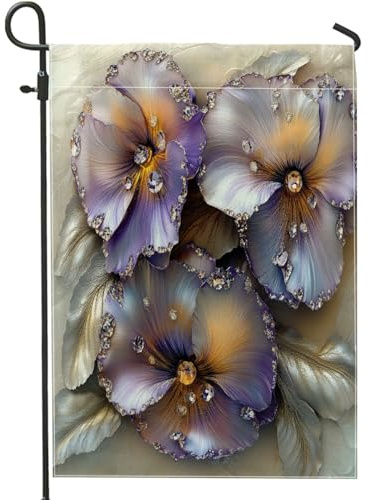 Banderas de jardín de flores de pensamiento de primavera de 12 x 18 pulgadas de doble cara para exteriores, estilo 3D, flores de lujo, banderas verticales estándar de lona para casa, banderas modernas