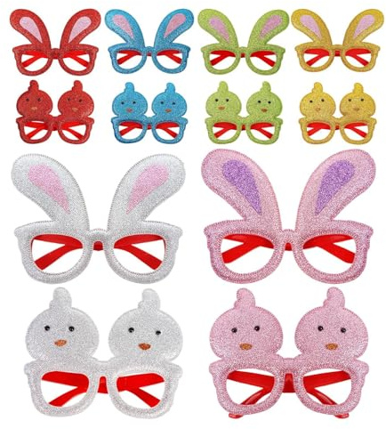 Nevalerra Easter Glasses - Pack of 12 Funny Frames Party Decoration, Festive Rabbit Ears Glasses Frames | For Birthday Children's Day Photo Dance Performance Cosplay for Adults Children and