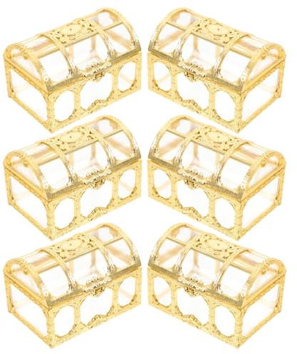 Kleine Schatztruhe 6 Stück-pack Gold Kunststoff | Gastgeschenke Box, für Süßes und Snacks, Leichte Kunststoffausführung, Passend für Hochzeitsleckereien und Feiern