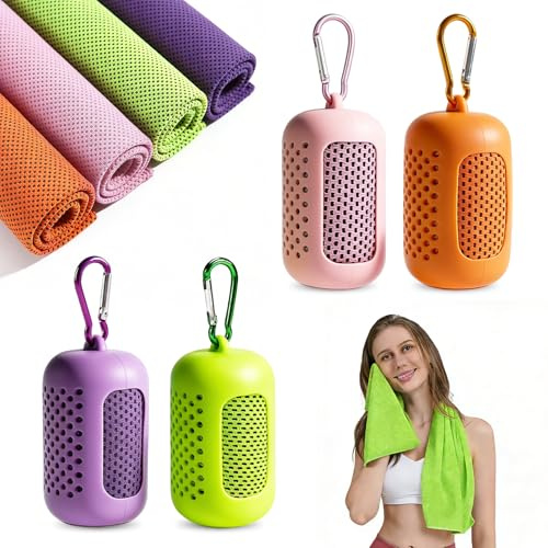 Kühlendes Handtuch 4er Set,Cooling Towel Mikrofaser Kühltuch Sporthandtuch Schnelltrocknend,Schnell kühlend mit Verdunstungskälte,Kühlhandtuch für Fitness Yoga Laufen Outdoor 30x90 cm mit Silikonhülle