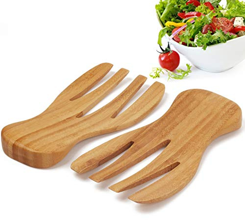 CHAOHAOKE Juego de 2 cubiertos para ensalada de bambú, pinzas para ensalada, utensilios de cocina