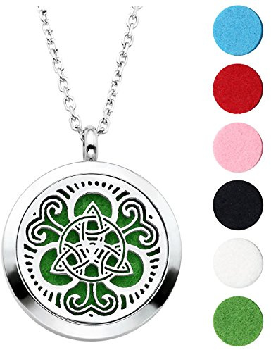 Zysta Schmuck Herren Damen 316L Edelstahl Parfüm Kette Aromatherapie Ätherische Öle Diffusor Halskette Anhänger Hollow Hohl Floating Medaillon Locket Anhänger mit 6 Baumwolle Scheibe(Trinity Knot)