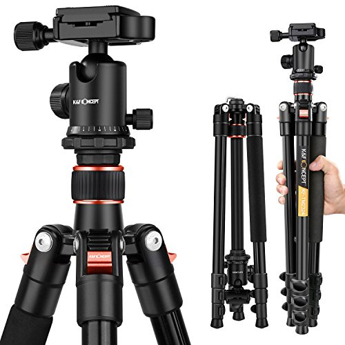 K&F Concept TM2324 Kamerastativ Aluminium Stativ Fotostativ für Canon Nikon Sony Kamera inkl. Kugelkopf Schnellwechselplatte und Stativtasche