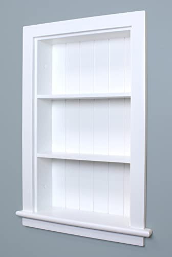 Fox Hollow Furnishings 14x24 Aiden Recessed Wall Niche Medicine Cabinet Replacement, in The Wall Bathroom Cabinet Insert Shelf/Shelves, Made in North America, Real Wood, NO MDF, Beadboard, White