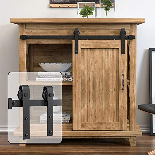 WINSOON 3FT Super Mini Sliding Barn Door Cabinet Hardware Kit for Single Door TV Stands Small Wardrobe Cabinets, J Shape Hanger (3FT, Mini Single Door Kit)