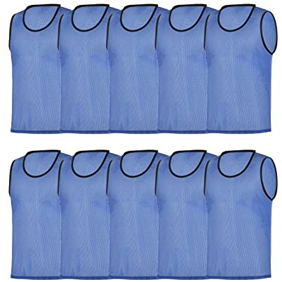 RHINOS sports Trainingsleibchen 10er-Set aus atmungsaktivem Mesh, 5 Farben, Größen 128–XL, Markierungshemden für Fußball, Handball, Schule und Verein