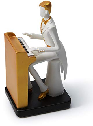 HAUCOZE Musik Figur Klavier Skulptur Moderne Deko Geburtstag Geschenk 22cm | Weiß-Gold Polyresin Musiker Statue Handgefertigtes Arts Fest Ornament Kunst für Tisch Bücherregal Schreibtisch