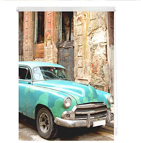 Lichtblick Klemmfix Verdunklungs-Rollo mit Motiv, ohne Bohren, Blickdicht, Seitenzugrollo, Made in Germany, Kuba - Türkis Braun 120 x 150 cm