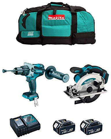 Kit MAKITA MK208 (Schlagbohrschrauber DHP481 + Handkreissäge DSS610 + 2 Batterien 5,0 Ah + Ladegerät + LXT600)