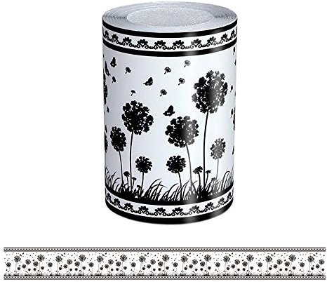 WMHDSJ Schwarze Pusteblume-Tapetenbordüre, selbstklebend, abziehen und aufkleben, Wandbordüre, Aufkleber, Heimdekoration, für Badezimmer, Wohnzimmer, Küche, 10 x 500 cm