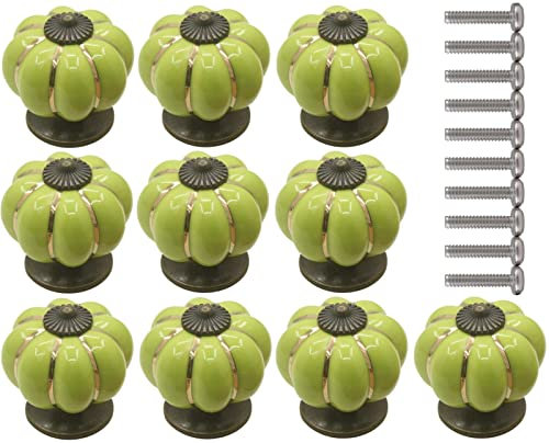 ZESLIV 10 Stk Möbelknöpfe 40mm Möbelgriffe Keramik Kürbis Schubladenknopf Schrankgriff Möbelknopf Kinderzimmer Möbelknauf Grün