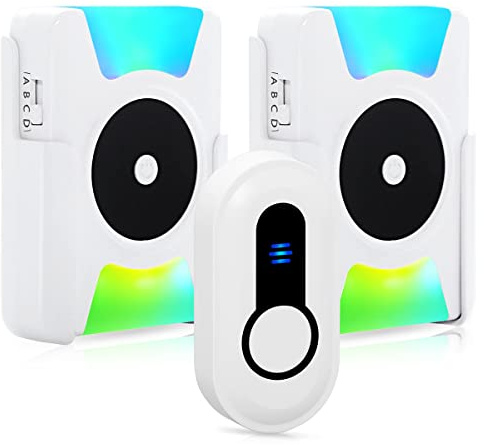 Wireless Doorbell Battery Operated Vibrating LED Flashing, Wireless Doorbells for Home,Hearing Impaired Doorbell chime Kit,Battery Powered 4 Working Modes 5 Volume Level