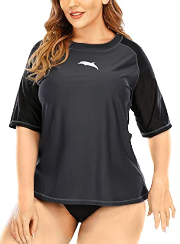 Halcurt UV Shirt Damen Übergröße UPF 50+ Kurzarm Rash Guard 1X-4X | Sonnenschutz Schwimmshirt, Atmungsaktiv, Schnell Trocknend, Nur Schwimmoberteil, Raglan Ärmel, Lockere Passform