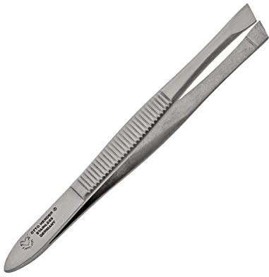 OTTO HERDER - Pinzas inoxidables con mango estriado de 8 cm, pinzas para cejas para depilación precisa, diseño biselado para arrancar pequeños pelos