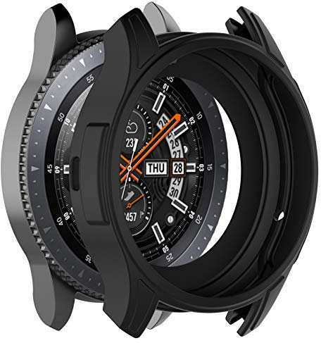 Silicone Case Compatible with Samsung Galaxy Watch 46mm SM-R800 Smart Watch Screen Protective Cover Case Replacement Accessories (Black)