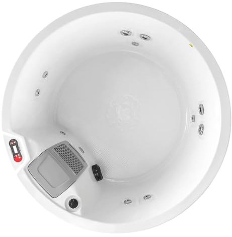 CANADIAN SPA CO. Okanagan UV vasca idromassaggio da esterno da 2 a 3 persone, 160x160x73 cm, rotonda, con copertura, illuminazione a LED, riscaldamento e 10 getti per idroterapia, tutto l'anno