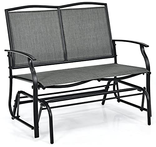 COSTWAY 2-Person Outdoor Glider Bench, Patio Double Swing Gliding Chair Loveseat, Steel Frame Fabric Garden Relax Rocking Chair for Balcony, Porch, Backyard and Poolside (Grey)