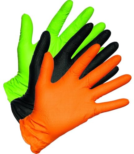 mundoguante Guantes protectores de Nitrilo Diamantado reutilizables DUNE. LATEX FREE. Guantes sin polvo. Alta visibilidad. Talla L. Diversos colores. Caja de 50 unidades.… (Large, Verde)