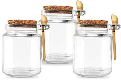 Generic 250ml Glass Jar Set with Cork Lid and Wooden Spoon - Airtight Storage for Spices, Herbs, Coffee, Tea, Bath Salts, DIY Crafts - Set of 3