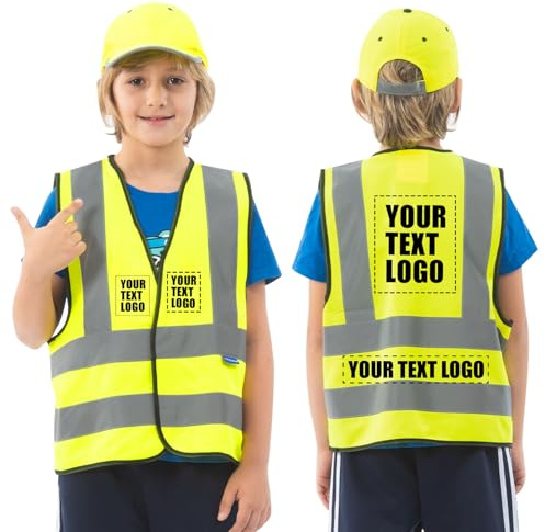 children High visibility viz vest kids reflective safety vest yellow Custom Logo Personalised Printed