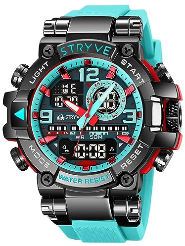 FORSINING Orologio sportivo da uomo colorato alla moda, orologio digitale militare a LED, impermeabile fino a 50 m, casual, analogico, al quarzo, cinturino in silicone con doppio display