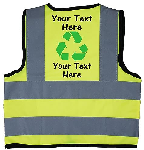 Acce Products Personalised Recycling Baby Toddler Children's Kids Hi Vis Safety Jacket Vest Sizes 0 to 8 Years Optional Text Text On Front