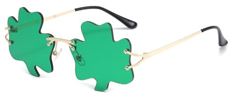 YUELUQU Vintage Fashion Funny Festival Sunglasses Metal Frameless Women Mens Punk Party Glasses（clover）