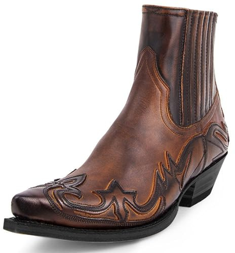 Western Boots för Män Spänne Stövlar Retro Läder Fyrkantig Toe Cowboy Kort Stövlar Cowboy Biker Cowboy Boots, Brun brun, 41 EU