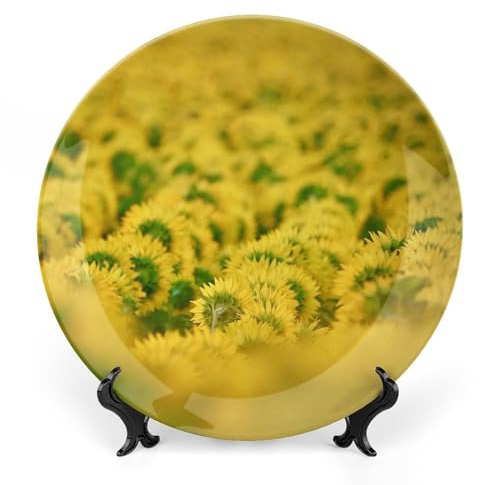 Sunflowers Field Summer Flower Decorative Plate for Wall Ceramic Home Wobble-Plate with Display Stand Table Decor Ornament Thanksgiving Christmas Decoration Porcelain Dinner Plate Dessert Dish 7