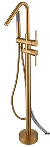 BiaoTeng Badewannenarmatur Freistehend Gebürstetes Gold, 360° Drehung Badewannen Armaturen Freistehend Messing Badewannenarmatur FüR Freistehende Badewanne, Gebürstetes Gold