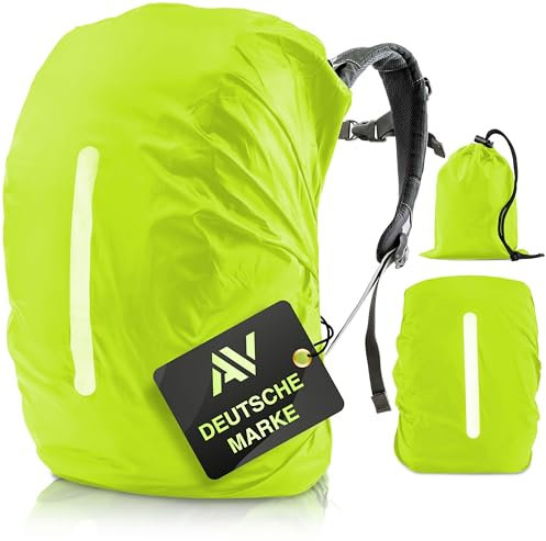 AVANA Regenschutz für Rucksäcke mit Reflexstreifen (10-70L) wasserdichte Regenhülle Schulranzen Reflektor Rucksack Cover reflektierender Rucksacküberzug Neongrün