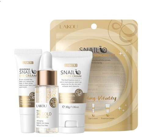 Snail Mucin Essentials Set cura della pelle, siero di lumaca dorata, crema occhi di lumaca al ginseng, crema all'essenza di lumaca 3 in 1, migliora l'elasticità della pelle danneggiata