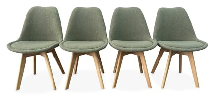 sweeek - Lot de 4 chaises scandinaves NILS revêtement Bouclette Vert céladon. Pieds Bois de hêtre. Chaise 1 Place
