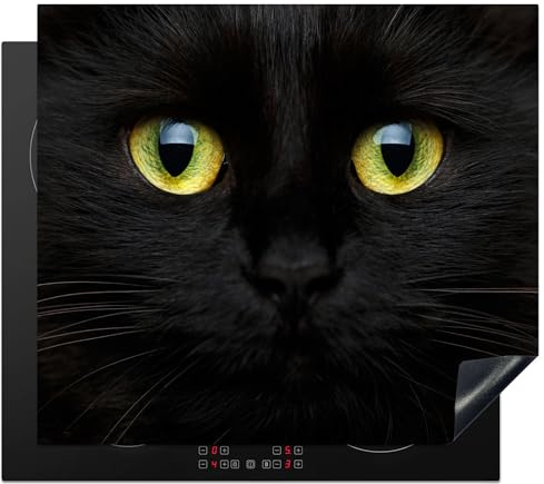 KitchenYeah© Cubre Vitrocerámica | 60x52 cm - Protector Vitroceramica Induccion - Tapa - de Gato - Negro - Ojos