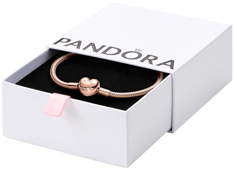PANDORA Heart Clasp Snake Chain Bracelet - Compatible Moments Charms - Gift for Her Rose - with Gift Box - 7.9